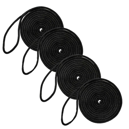 Dc Cargo 1/2in X 20' Double-Braided Nylon Dock Line, Black, 4PK 1220MRK-4